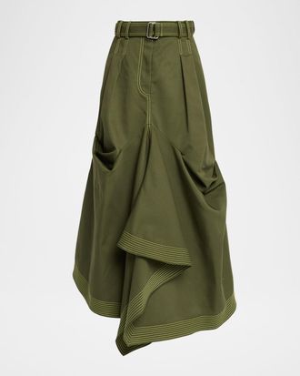 Christopher John Rogers Tucked Trumpet Maxi Skirt With Belt