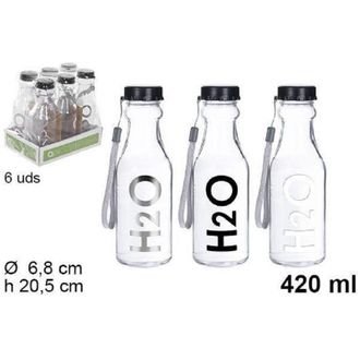 Trade Shop Trade Shop - Set 6 Pz Bottiglia DAcqua H2o Vetro Trasparente 420ml Borraccia Laccetto 109286
