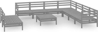 vidaXL 10 Piece Garden Lounge Set Solid Wood Pine Grey Vidaxl