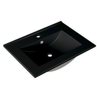 Saniclass Vygo Meubelwastafel - 61x2x46cm - overloop - 1 wasbak - 1 kraangat - keramiek - mat zwart