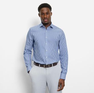 Olymp Businesshemd OLYMP Level Five body fit, Herren, Gr. 37, N-Gr, blau (royal), Web, Obermaterial: 100% Baumwolle, gestreift, 2-Knopf-Manschette, Hemden B