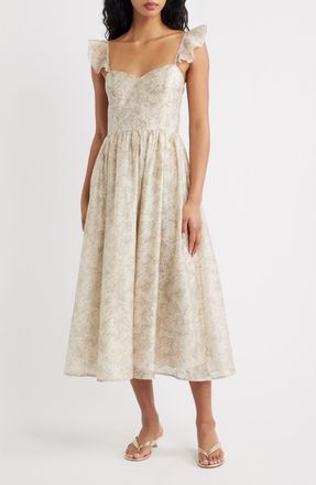 Lulus Mara Ruffle Strap Midi Dress in Cream/sage at Nordstrom, Size X-Large