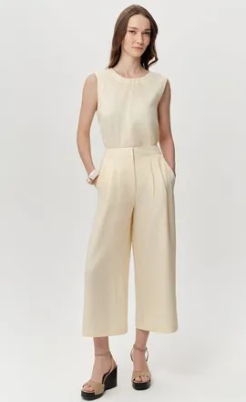 Exquise Owen Pocket Zipper Culotte Linen Pants in Yellow at Nordstrom, Size Xx-Large