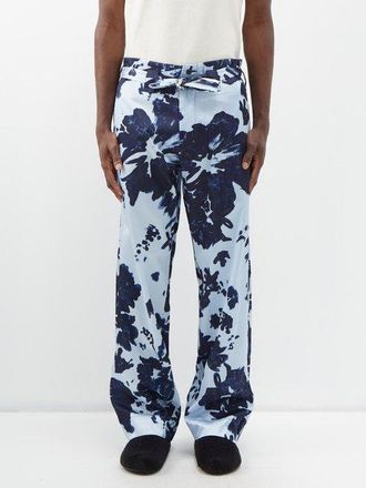 Nicholas Daley Calypso Belted Tie-die Trousers - Mens - Blue Multi