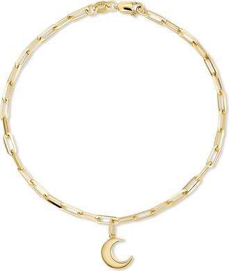 Devata Crescent Moon Charm with Paperclip Chain Bracelet in 14K Gold, 7 in Yellow Gold at Nordstrom