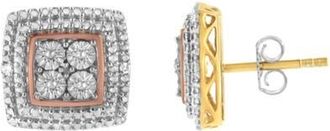 House of Brilliance Silver Diamond Accented Square Shaped Milgrain Stud Earrings in Tri Tone at Nordstrom