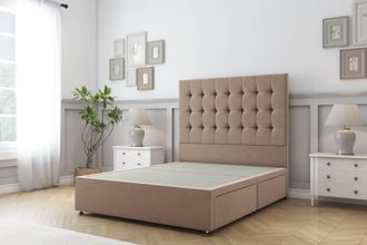 Sloomy Alabama Plush Divan Bed Base 2 Drawers - 54 Standing Headboard in Taupe | Size: Double