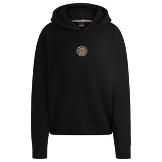 HUGO BOSS Womens Flomita Hooded Neck Long Sleeve Oversize Sweater in Black - Size 12 UK