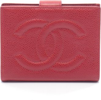 Chanel Red Color Leather Wallet (Bi-Fold) (Pre-Owned)