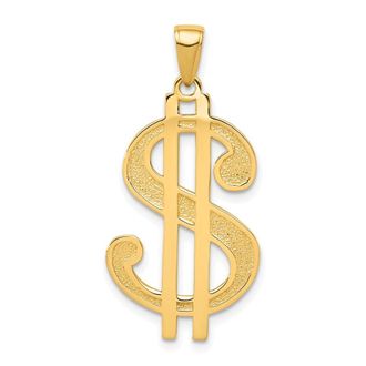 Diamond2Deal 14k Yellow Gold Gold Polished and Textured Dollar Sign Pendant