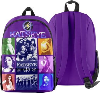 Generic KATSEYE 2025 Merch Backpack Unisex Oxford Backpack with Front Zipper Pocket and Side Mesh Holders (Purple)
