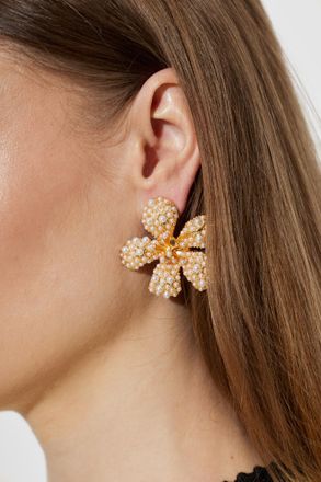 Self Portrait Earrings With A Floral Motif, Womens, Gold