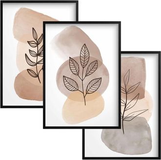 OEM P&oacute;steres De Arte Mural Con Marco Negro Para Dormitorio, Dise&ntilde;o De Hojas Y Arte Lineal