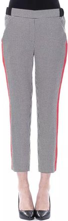 Byblos Geribbelde Houndstooth Broek met Rode Zijkantstripe