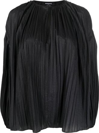 Rochas pleated puff-sleeve blouse - women - Polyester/Cotton - 42 - Black