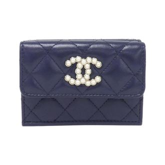 Chanel Navy Leather Wallet (Tri-Fold) (Pre-Owned)