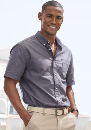 H.I.S Kurzarmhemd H.I.S regular-fit, Herren, Gr. XXL (45/46), N-Gr, grau (anthrazit), Web, Obermaterial: 100% Baumwolle, unifarben, regular fit, Rundhals, a