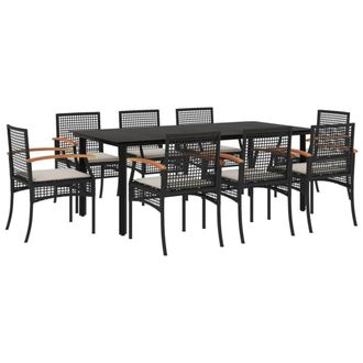 Berkfield Home 9 Piece Garden Dining Set with Cushions Black Poly Rattan
