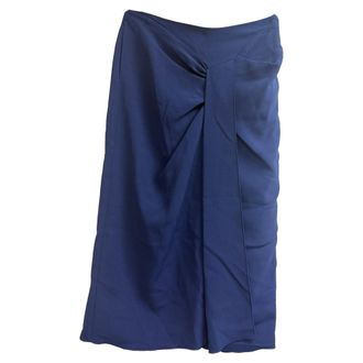 Roland Mouret Gathered Midi Skirt in Navy Blue Viscose