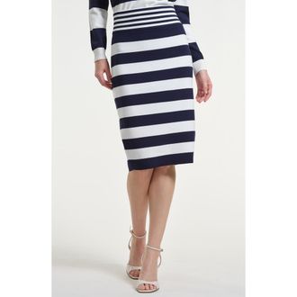 Isaac Mizrahi New York Mixed Stripe Knit Skirt in Navy/White at Nordstrom, Size X-Large