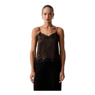 Twinset Froiss&eacute; satien en kanten top - Dames - Tops - Bruin - Maat: S Satijn