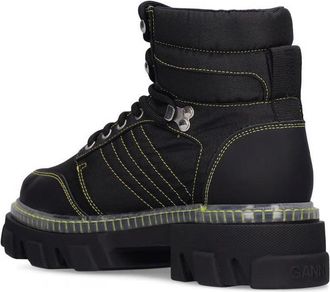 Ganni Womens Cleated Lace-Up Hiking Boot Black Leather