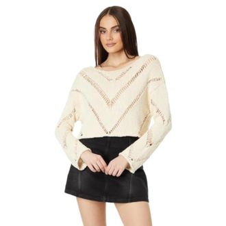 Free People Hayley Sweater Womens Cream Chevron Knit 100% Cotton Cozy DDR2329