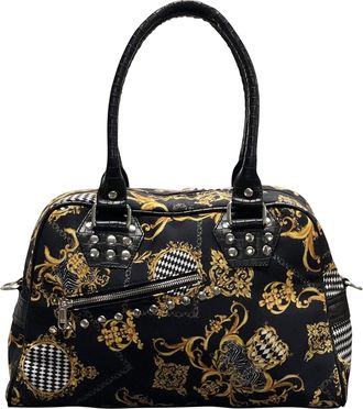 Generic Gold Baroque Monochrome Damask Harlequin Paisley Studs Zip Shoulder Handbag