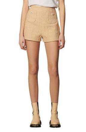 Sandro Pierrot Button Detail Cotton Blend Shorts in Beige at Nordstrom Rack, Size 10 Us / 42 Fr