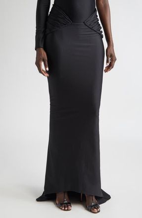 LaQuan Smith Low Rise Jersey Maxi Skirt with Train in Black at Nordstrom, Size Medium