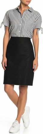 J.crew Linen Cotton Above Knee Workwear Casual Pencil Skirt In Black