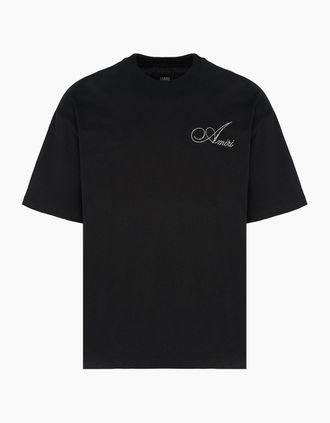 Amiri Mens CRYST SCRIPT LOGO LJ SKATE TEE - Black - Size: 38