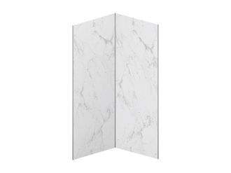 Vente-Unique Lote de 2 paneles de pared de ducha efecto m&aacute;rmol blanco de aluminio con perfiles - 2 x L90 x Alt. 210 cm - ENEKO
