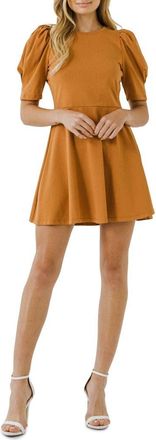 English Factory Puff Sleeve Minidress in Brown at Nordstrom, Size X-Small