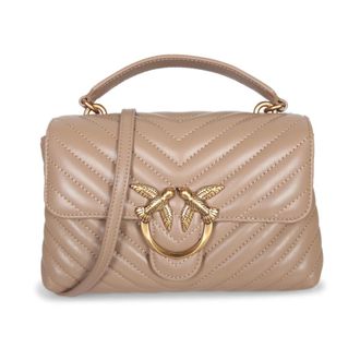 Pinko Pinko, Tassen, Dames, Beige, ONE Size, Leer, Gewatteerde Leren Schoudertas