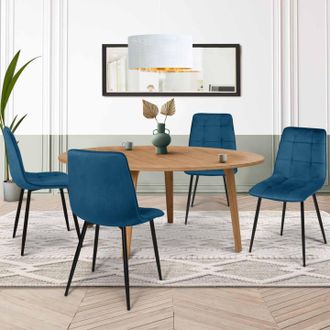 IDMarket Lote De 4 Sillas De Comedor Mila De Terciopelo Azul