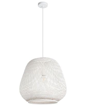 Eglo Eglo Dembleby 1 Light Pendant With White Finish & White Bamboo Shade