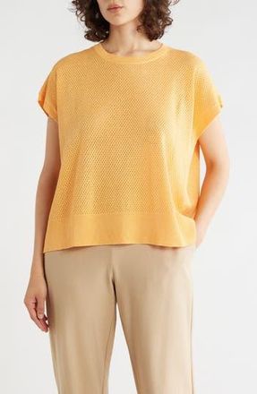 Eileen Fisher Crewneck Short Sleeve Pointelle Sweater in Cantaloupe at Nordstrom Rack, Size X-Large