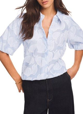 Mint Velvet Cotton Jacquard Striped Shirt in Blue at Nordstrom, Size Medium