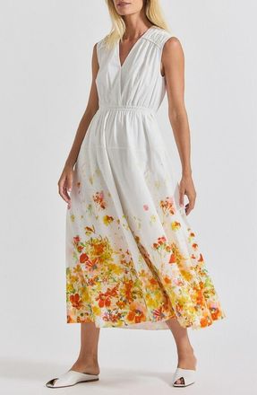 Derek Lam Placed Floral Sleeveless Cotton Dress in White/papaya Multi at Nordstrom, Size 2