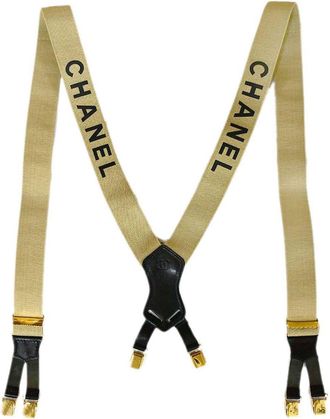 Chanel 1990-2000s logo-print suspenders - women - Gold Plated/Canvas - One Size - Neutrals