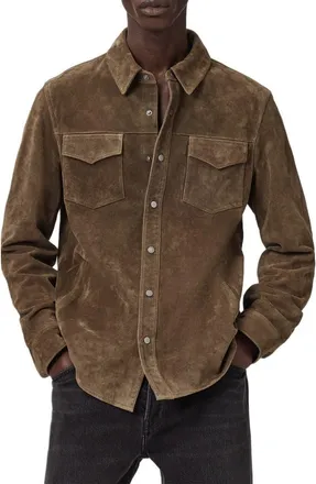 AllSaints Sully Suede Shirt Jacket in Baker Brown at Nordstrom, Size Xx-Large