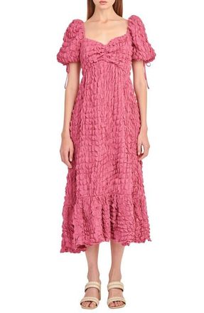 endless rose Texture Puff Sleeve Maxi Dress in Mauve at Nordstrom, Size X-Small