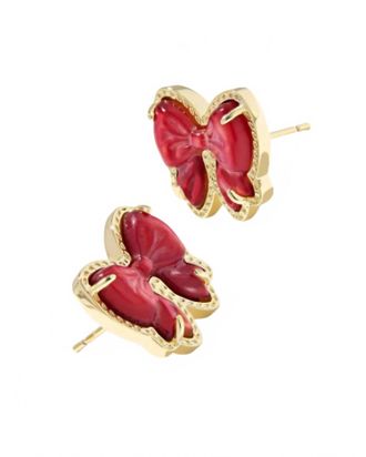 Kendra Scott Womens Haley Bow Stud Earrings In Gold Scarlet Red Mother Of Pearl