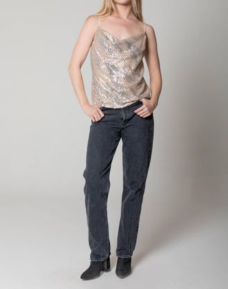 Lavender Brown Sequined Tank In Silver/nude