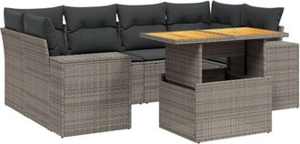 vidaXL Vidaxl - Set De Sof&aacute;s De Jard&iacute;n 7 Piezas Con Cojines Rat&aacute;n Pe Gris