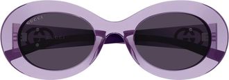 Gucci Ovale montuur zonnebril - Dames - Zonnebrillen - Paars - 51 MM - Leer - Accessoires