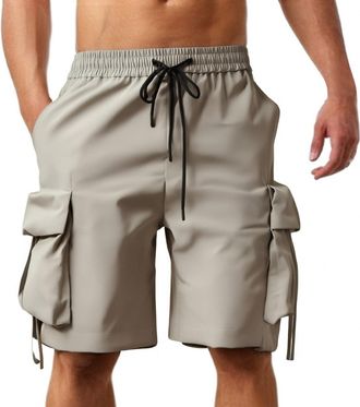 Generic Mens Cargo Shorts Casual Drawstring Elastic Waist Pull On Summer Jogging Bottoms Big & Tall Relaxed Fit Work Short Pants Mens Workout Shorts Khaki