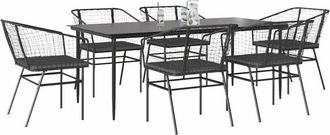 vidaXL Set De Comedor De Jard&iacute;n 7 Piezas Cojines Rat&aacute;n Sint&eacute;tico Negro Vidaxl