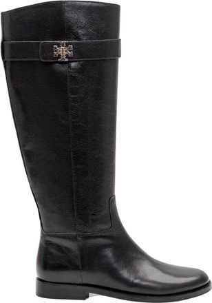 Tory Burch Turnlock Riding Boot - Dames - Schoenen - Zwart - Maat: 43 EU Zijde